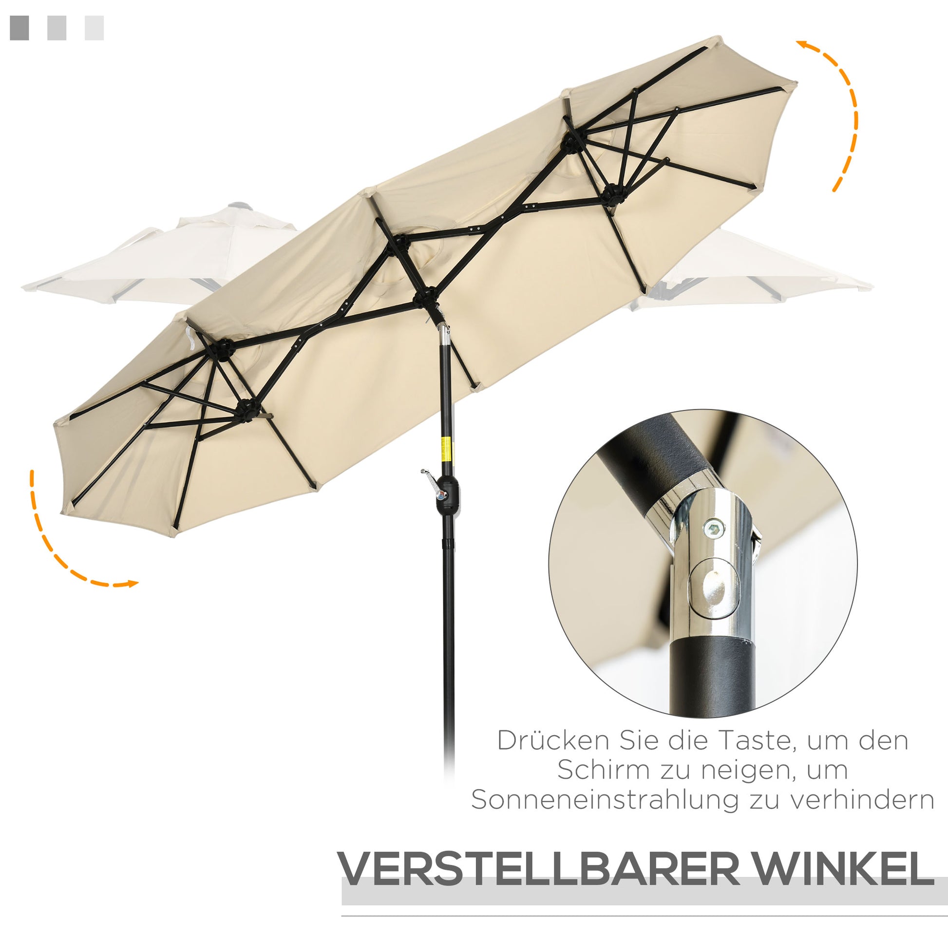 Double Sun Umbrella, 285x147cm Garden Umbrella with Hand Crank, Metal Pole, Oval Market Umbrella with Wind Vent, Windproof Double Sun Umbrella with Adjustable Tilt Angle, for Patio, Pool Khaki