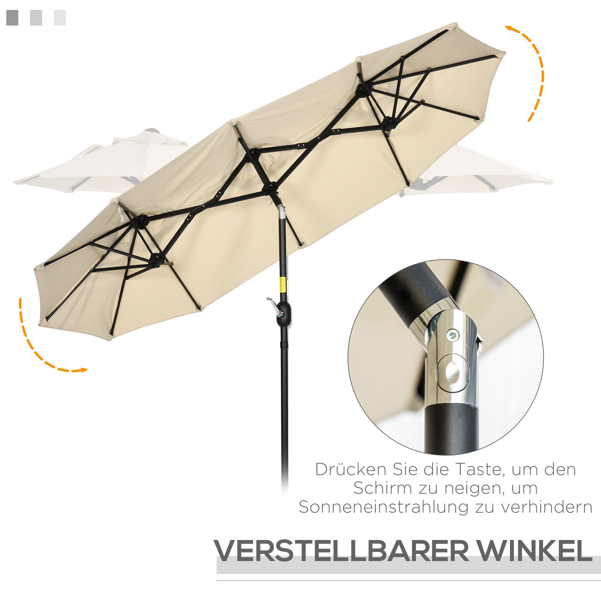 Double Sun Umbrella, 285x147cm Garden Umbrella with Hand Crank, Metal Pole, Oval Market Umbrella with Wind Vent, Windproof Double Sun Umbrella with Adjustable Tilt Angle, for Patio, Pool Khaki