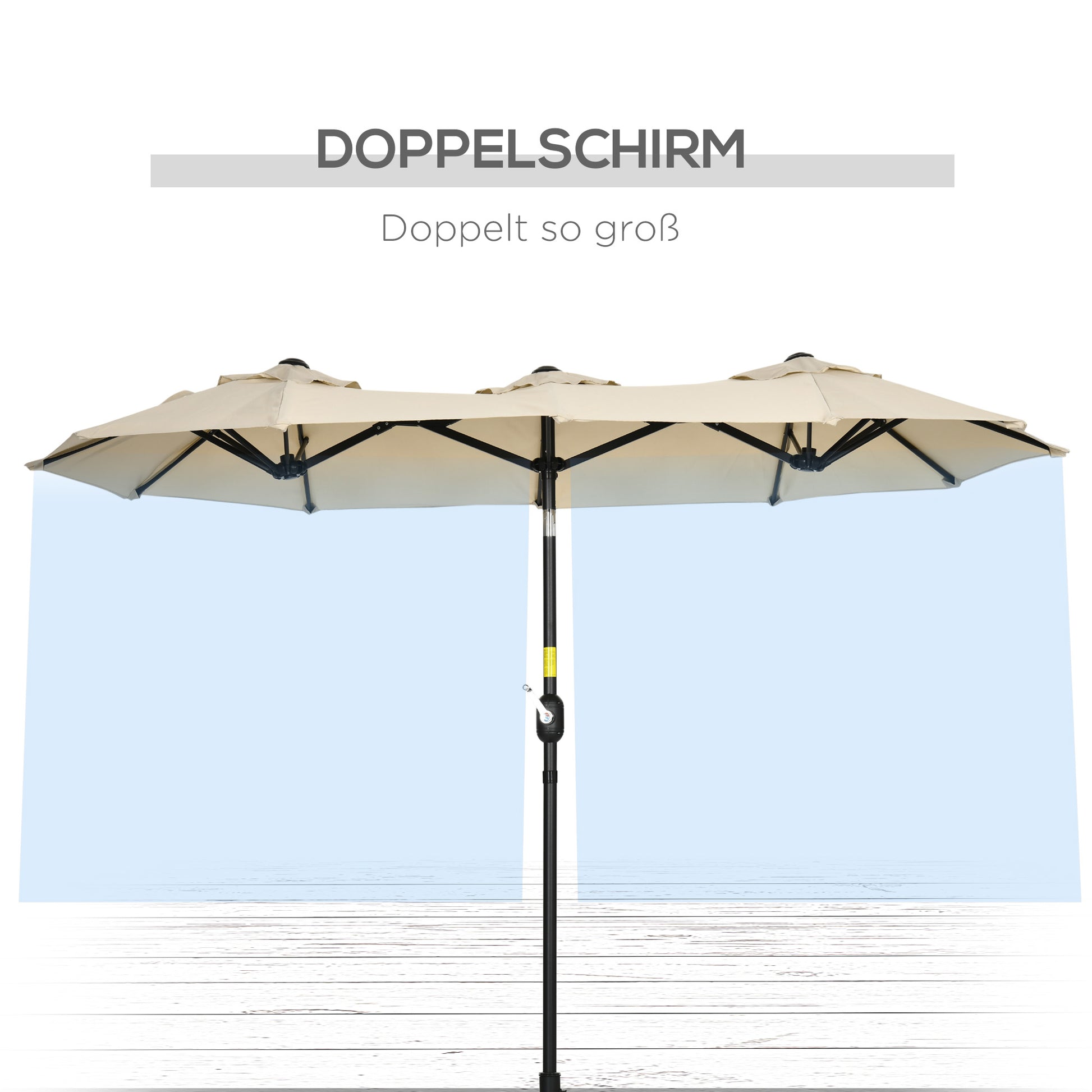 Double Sun Umbrella, 285x147cm Garden Umbrella with Hand Crank, Metal Pole, Oval Market Umbrella with Wind Vent, Windproof Double Sun Umbrella with Adjustable Tilt Angle, for Patio, Pool Khaki