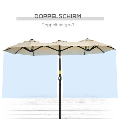Double Sun Umbrella, 285x147cm Garden Umbrella with Hand Crank, Metal Pole, Oval Market Umbrella with Wind Vent, Windproof Double Sun Umbrella with Adjustable Tilt Angle, for Patio, Pool Khaki