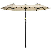 Double Sun Umbrella, 285x147cm Garden Umbrella with Hand Crank, Metal Pole, Oval Market Umbrella with Wind Vent, Windproof Double Sun Umbrella with Adjustable Tilt Angle, for Patio, Pool Khaki
