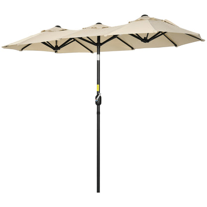 Double Sun Umbrella, 285x147cm Garden Umbrella with Hand Crank, Metal Pole, Oval Market Umbrella with Wind Vent, Windproof Double Sun Umbrella with Adjustable Tilt Angle, for Patio, Pool Khaki
