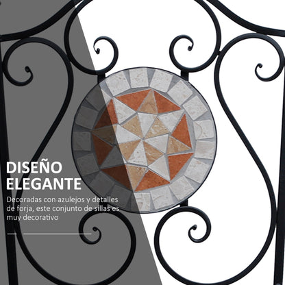 Set of 2 Folding Garden Chairs Bistro Mosaic Seat for Terrace Balcony Metal Load 120 kg 50x40x94.5 cm Black