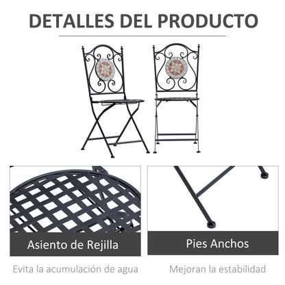 Set of 2 Folding Garden Chairs Bistro Mosaic Seat for Terrace Balcony Metal Load 120 kg 50x40x94.5 cm Black