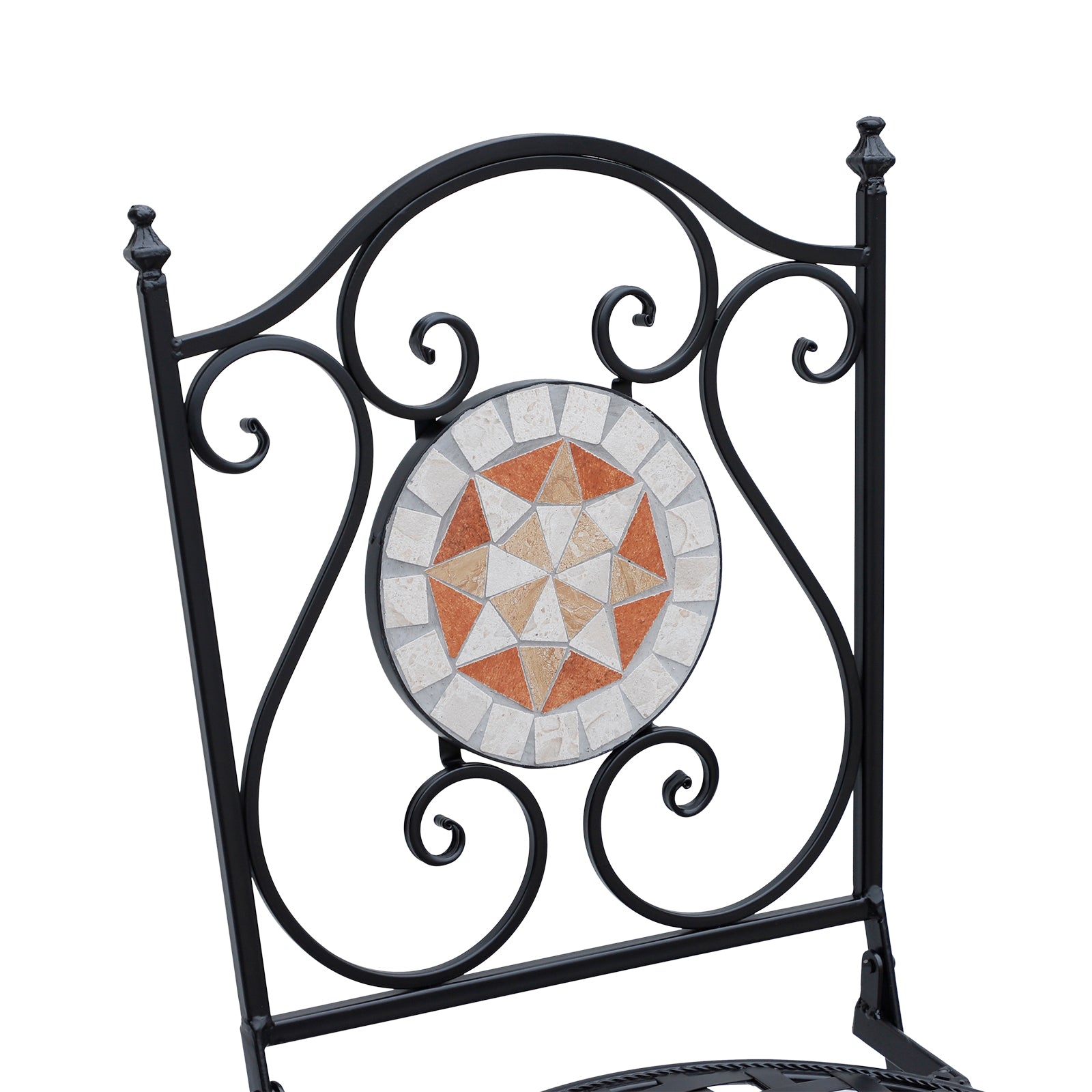 Set of 2 Folding Garden Chairs Bistro Mosaic Seat for Terrace Balcony Metal Load 120 kg 50x40x94.5 cm Black