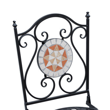 Set of 2 Folding Garden Chairs Bistro Mosaic Seat for Terrace Balcony Metal Load 120 kg 50x40x94.5 cm Black