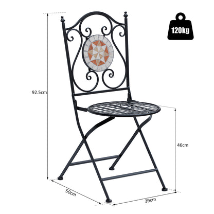 Set of 2 Folding Garden Chairs Bistro Mosaic Seat for Terrace Balcony Metal Load 120 kg 50x40x94.5 cm Black