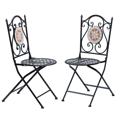 Set of 2 Folding Garden Chairs Bistro Mosaic Seat for Terrace Balcony Metal Load 120 kg 50x40x94.5 cm Black