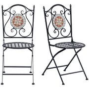 Set of 2 Folding Garden Chairs Bistro Mosaic Seat for Terrace Balcony Metal Load 120 kg 50x40x94.5 cm Black