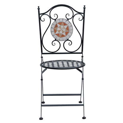 Set of 2 Folding Garden Chairs Bistro Mosaic Seat for Terrace Balcony Metal Load 120 kg 50x40x94.5 cm Black