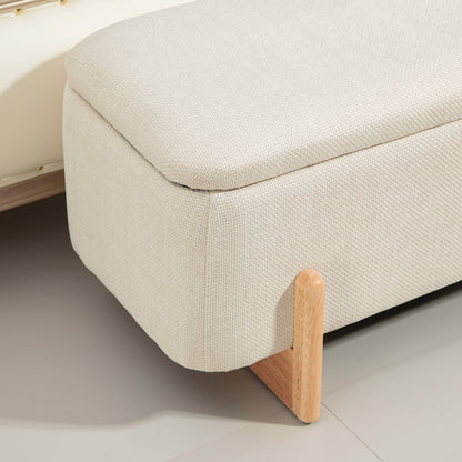 Storage Bench, Upholstered Bench with Linen Look, Wooden Legs, Bed Bench with Safety Hinges for Living Room, Bedroom, Hallway, 111 x 44 x 44.5 cm, Cream