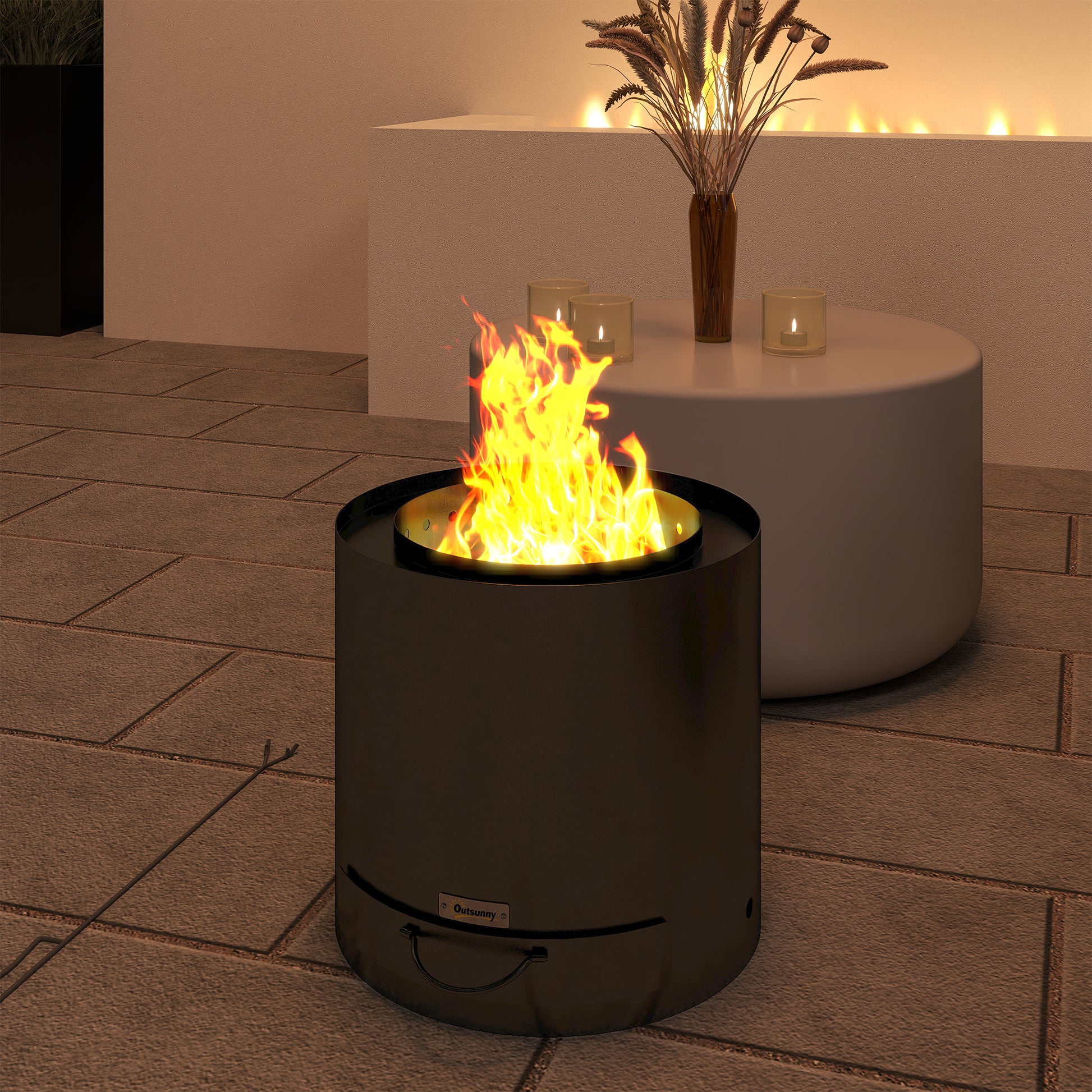 Fire Pit Ø45 x 42cm Made of Steel Fire Pit with Poker Ash Tray Fire Pits for Garden, Balcony Terrace, Outdoor BBQ Camping Black