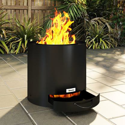 Fire Pit Ø45 x 42cm Made of Steel Fire Pit with Poker Ash Tray Fire Pits for Garden, Balcony Terrace, Outdoor BBQ Camping Black
