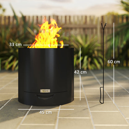 Fire Pit Ø45 x 42cm Made of Steel Fire Pit with Poker Ash Tray Fire Pits for Garden, Balcony Terrace, Outdoor BBQ Camping Black