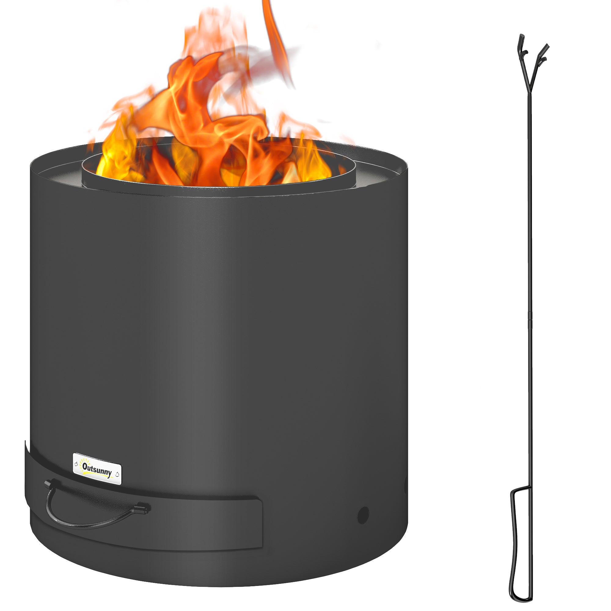 Fire Pit Ø45 x 42cm Made of Steel Fire Pit with Poker Ash Tray Fire Pits for Garden, Balcony Terrace, Outdoor BBQ Camping Black