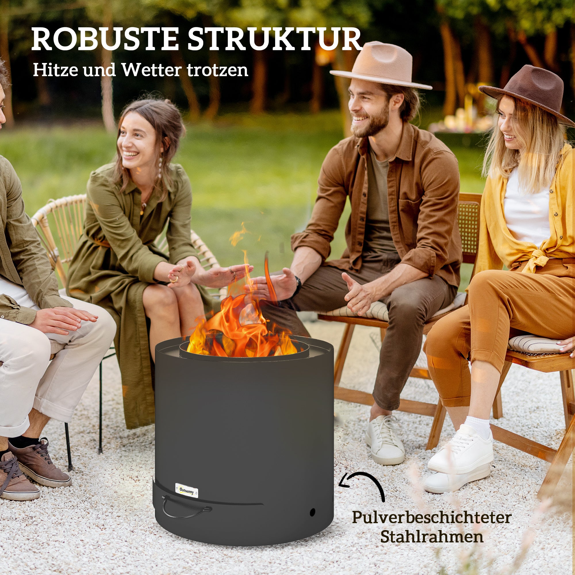 Fire Pit Ø45 x 42cm Made of Steel Fire Pit with Poker Ash Tray Fire Pits for Garden, Balcony Terrace, Outdoor BBQ Camping Black