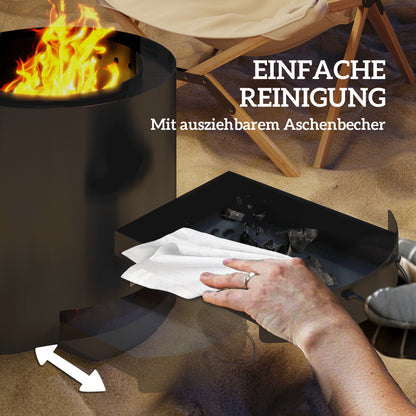 Fire Pit Ø45 x 42cm Made of Steel Fire Pit with Poker Ash Tray Fire Pits for Garden, Balcony Terrace, Outdoor BBQ Camping Black