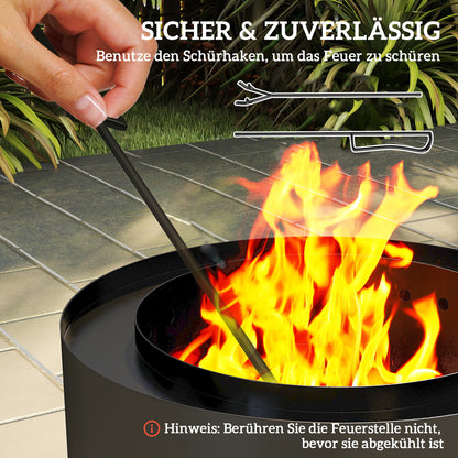 Fire Pit Ø45 x 42cm Made of Steel Fire Pit with Poker Ash Tray Fire Pits for Garden, Balcony Terrace, Outdoor BBQ Camping Black