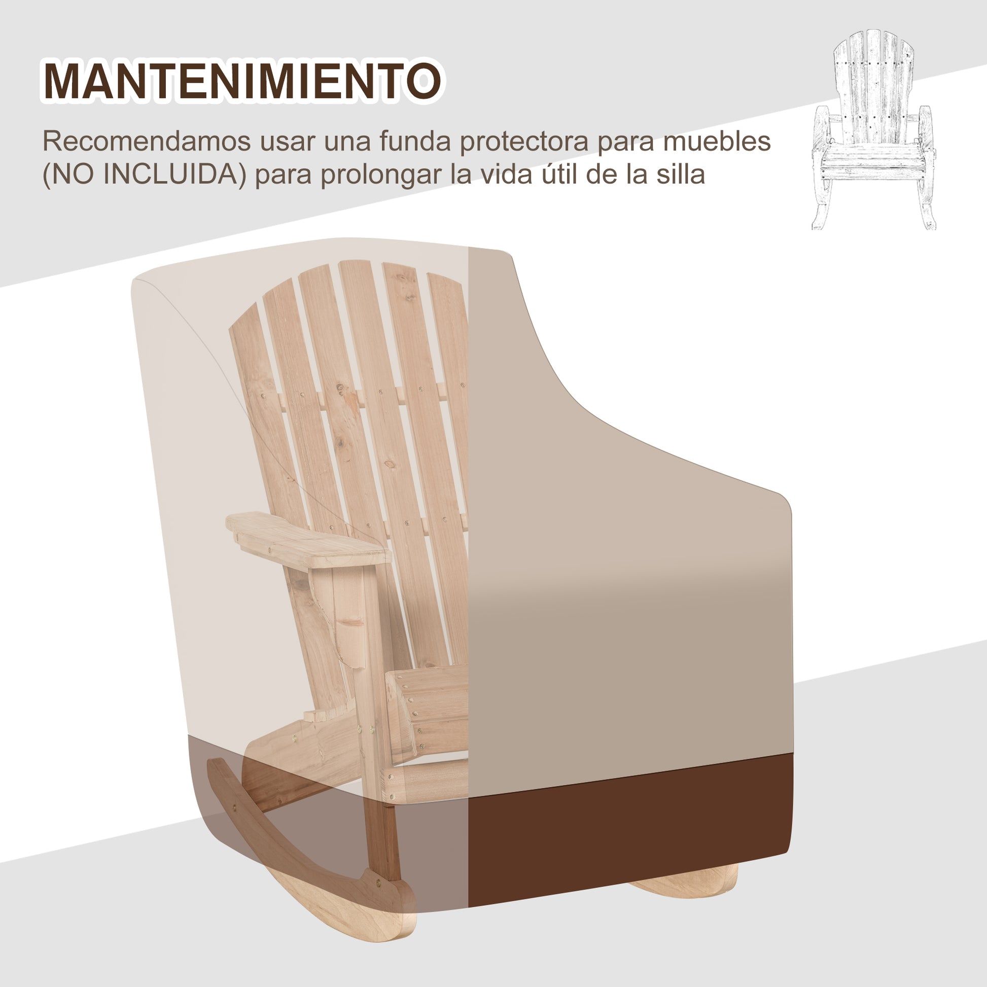 Adirondack Wood Rocking Chair Natural Wood 77x94x97 cm for Garden Patio Outdoor Rustic Style Load 130kg Teca Color