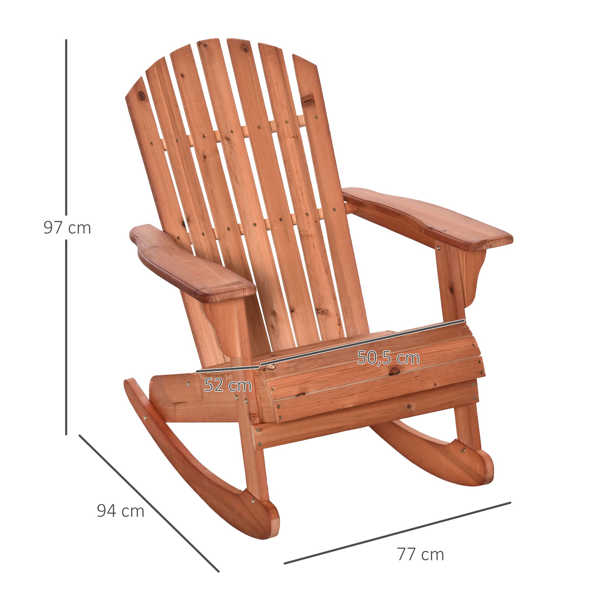 Adirondack Wood Rocking Chair Natural Wood 77x94x97 cm for Garden Patio Outdoor Rustic Style Load 130kg Teca Color