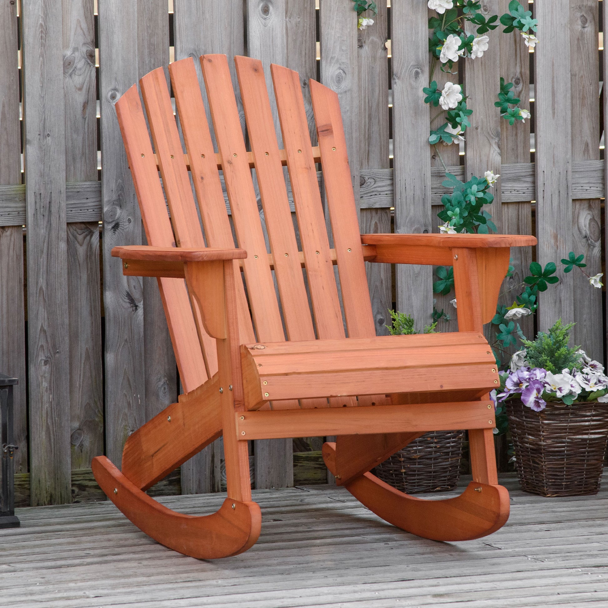 Adirondack Wood Rocking Chair Natural Wood 77x94x97 cm for Garden Patio Outdoor Rustic Style Load 130kg Teca Color