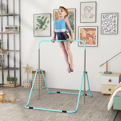 Folding Gymnastics Horizontal Bar for Kids - Adjustable Height from 88 to 128 cm - with Triangular Steel Base - Green