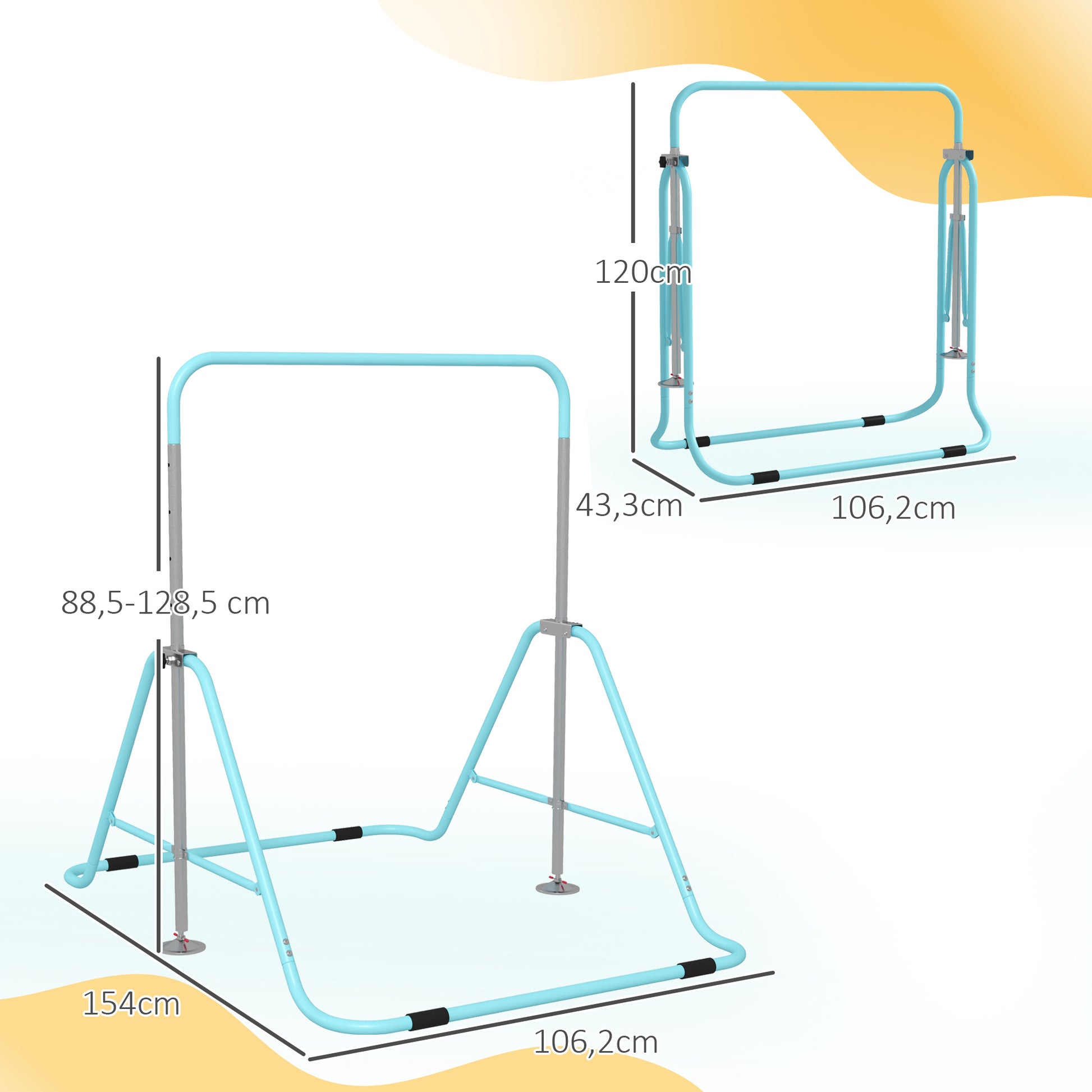 Folding Gymnastics Horizontal Bar for Kids - Adjustable Height from 88 to 128 cm - with Triangular Steel Base - Green