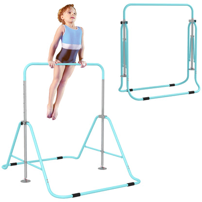 Folding Gymnastics Horizontal Bar for Kids - Adjustable Height from 88 to 128 cm - with Triangular Steel Base - Green
