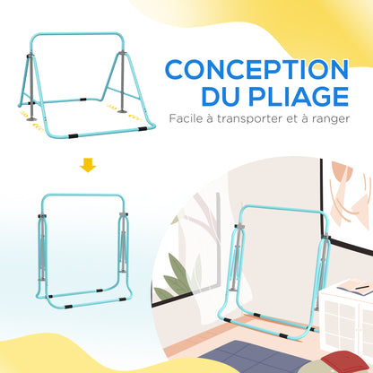 Folding Gymnastics Horizontal Bar for Kids - Adjustable Height from 88 to 128 cm - with Triangular Steel Base - Green