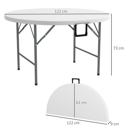 Round Side Table Folding Garden Table with Steel Frame and HDPE Top Load 80 kg for Indoor and Outdoor Use Ø122x73 cm White