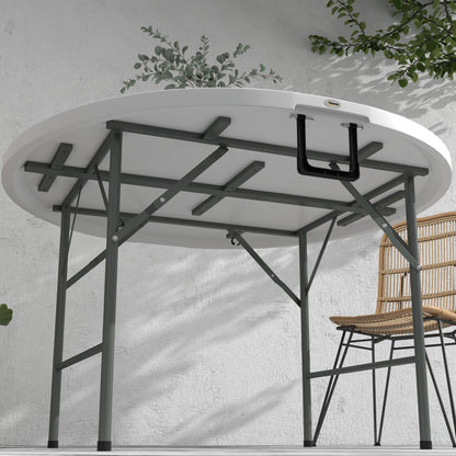 Round Side Table Folding Garden Table with Steel Frame and HDPE Top Load 80 kg for Indoor and Outdoor Use Ø122x73 cm White