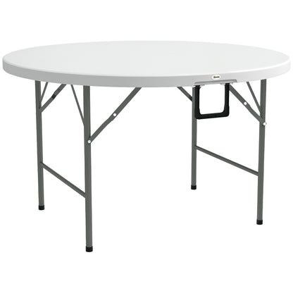 Round Side Table Folding Garden Table with Steel Frame and HDPE Top Load 80 kg for Indoor and Outdoor Use Ø122x73 cm White