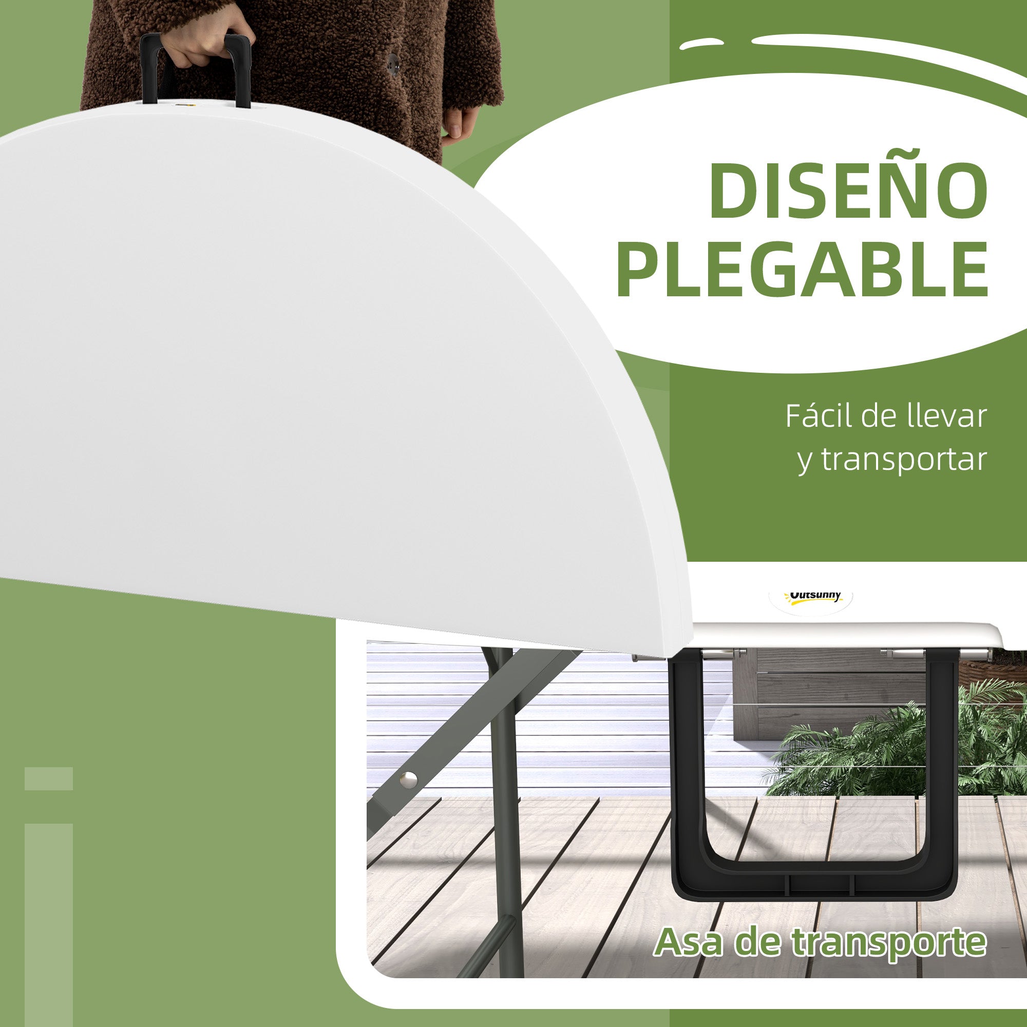 Round Side Table Folding Garden Table with Steel Frame and HDPE Top Load 80 kg for Indoor and Outdoor Use Ø122x73 cm White