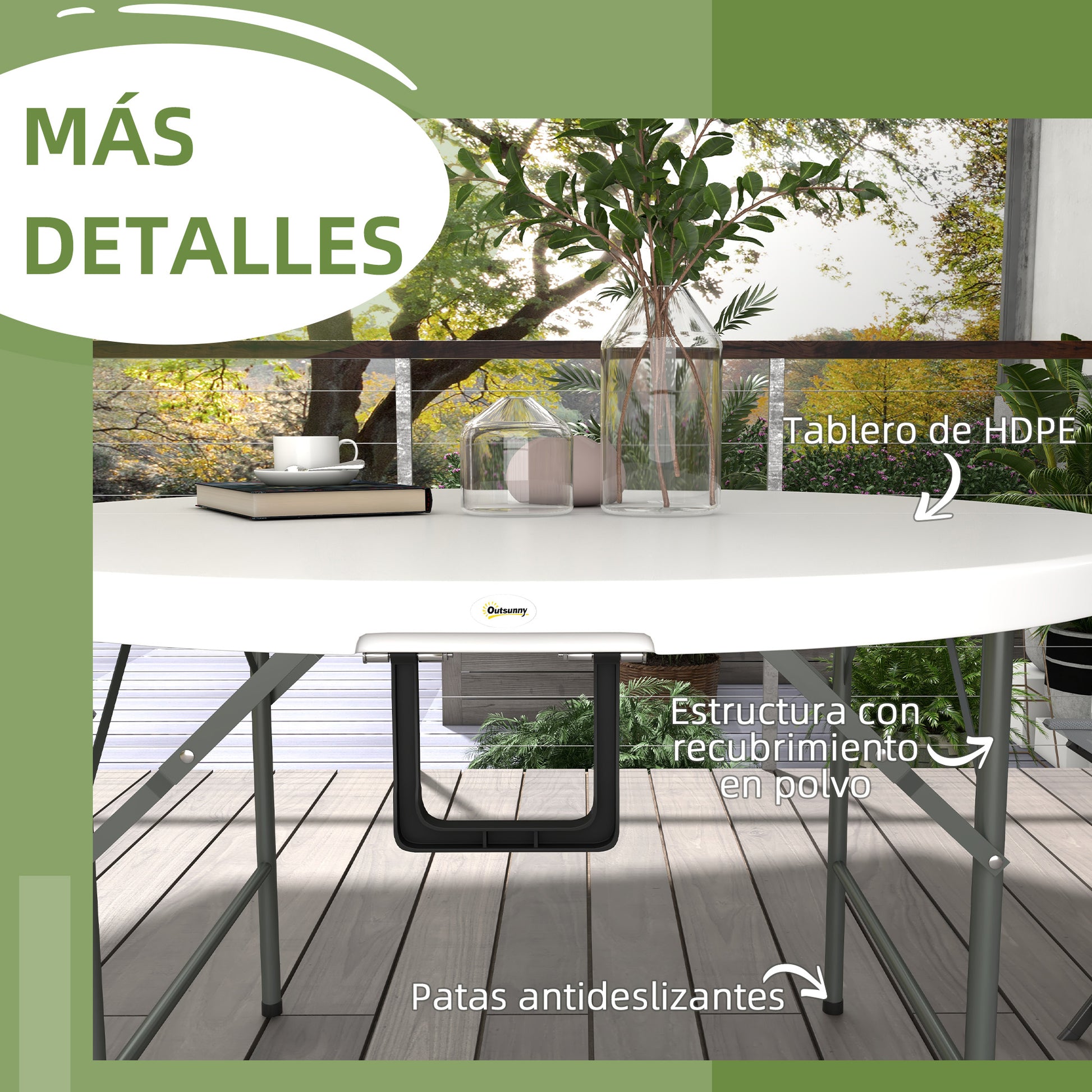 Round Side Table Folding Garden Table with Steel Frame and HDPE Top Load 80 kg for Indoor and Outdoor Use Ø122x73 cm White