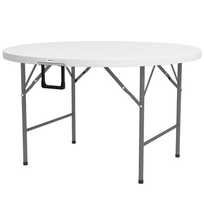 Round Side Table Folding Garden Table with Steel Frame and HDPE Top Load 80 kg for Indoor and Outdoor Use Ø122x73 cm White