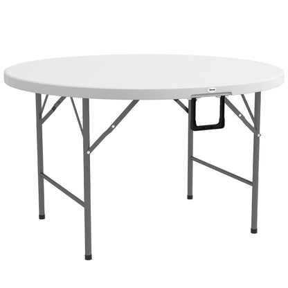 Round Side Table Folding Garden Table with Steel Frame and HDPE Top Load 80 kg for Indoor and Outdoor Use Ø122x73 cm White