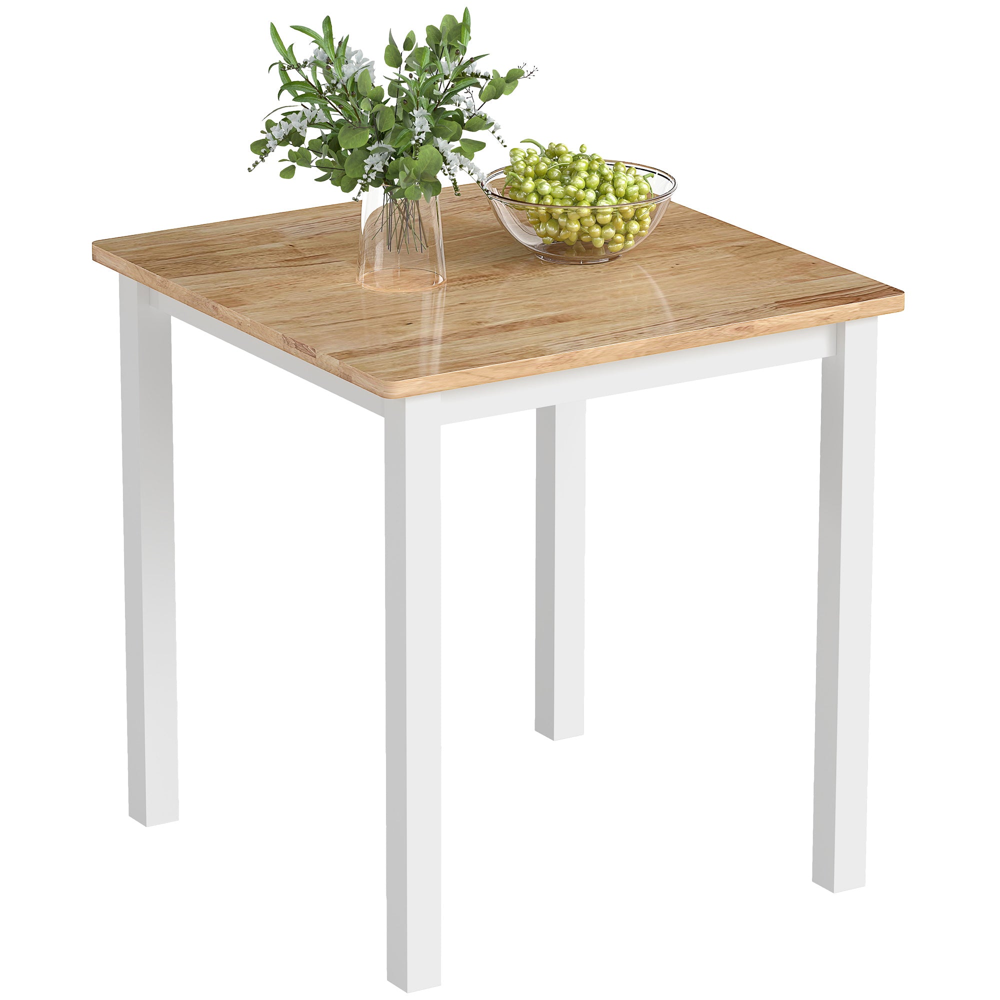 Oak-Effect Square Dining Table, 27.2 in x 27.2 in — Small Modern Rubberwood Table for 2–4, Oak