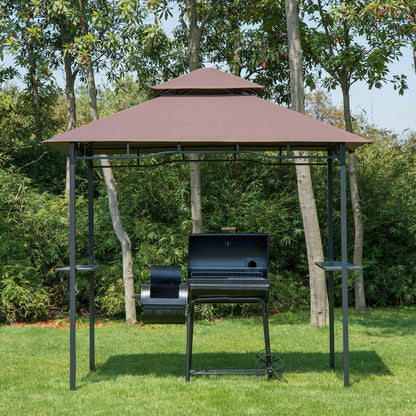 Grill Pavilion Garden Canopy Grill Pavilion Balcony Pavilion with Shelves Fire Retardant Double Roof Coffee Brown 245 x 148 x 252 cm
