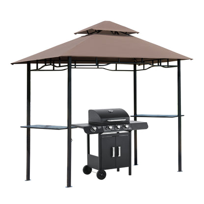 Grill Pavilion Garden Canopy Grill Pavilion Balcony Pavilion with Shelves Fire Retardant Double Roof Coffee Brown 245 x 148 x 252 cm