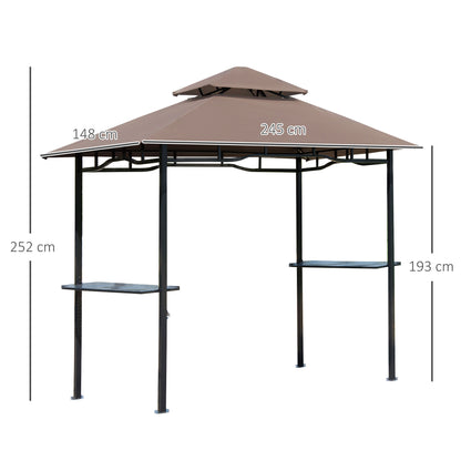 Grill Pavilion Garden Canopy Grill Pavilion Balcony Pavilion with Shelves Fire Retardant Double Roof Coffee Brown 245 x 148 x 252 cm