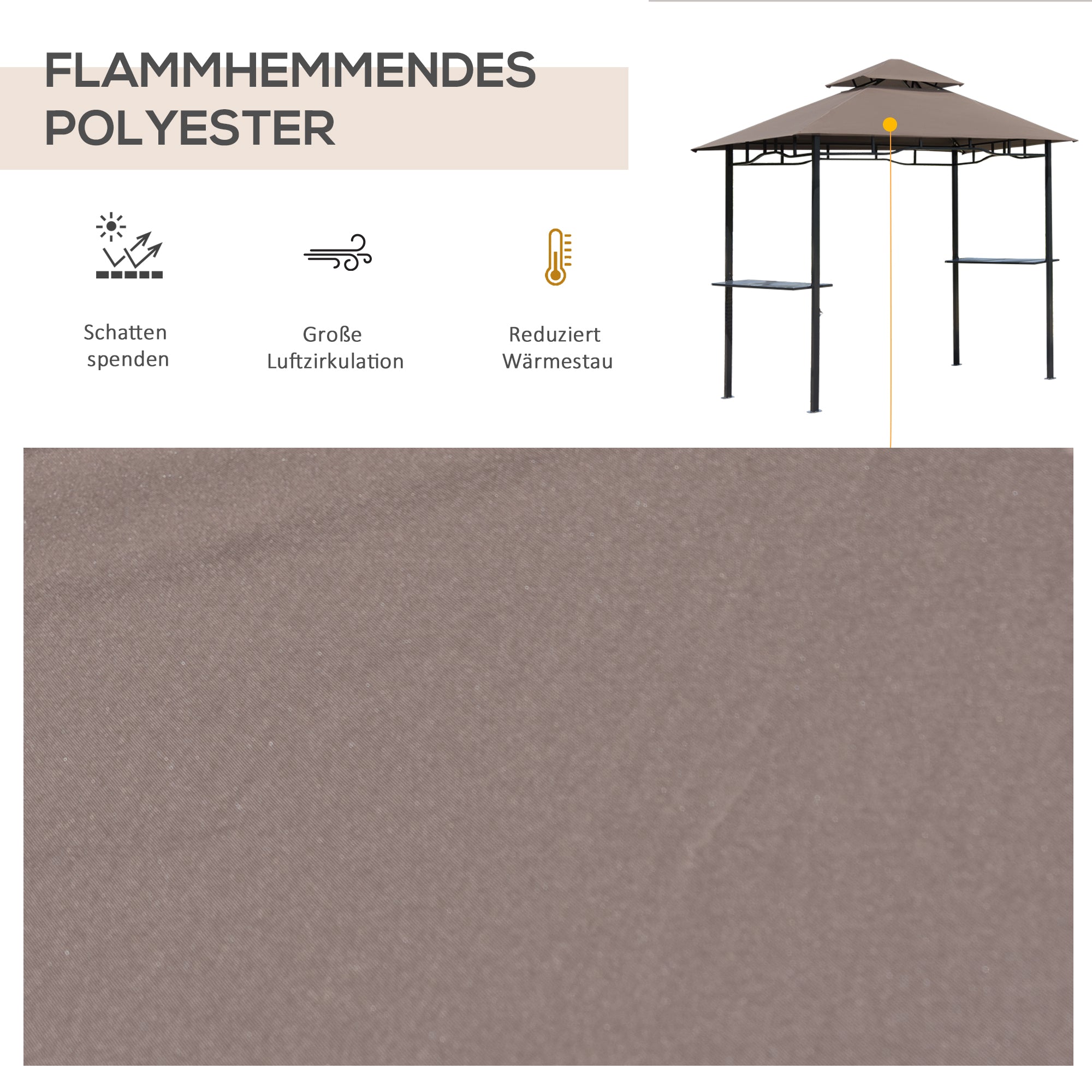 Grill Pavilion Garden Canopy Grill Pavilion Balcony Pavilion with Shelves Fire Retardant Double Roof Coffee Brown 245 x 148 x 252 cm