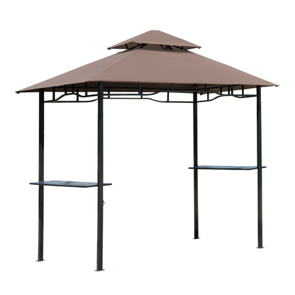 Grill Pavilion Garden Canopy Grill Pavilion Balcony Pavilion with Shelves Fire Retardant Double Roof Coffee Brown 245 x 148 x 252 cm