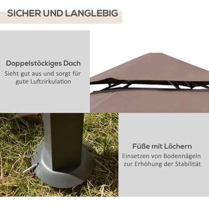 Grill Pavilion Garden Canopy Grill Pavilion Balcony Pavilion with Shelves Fire Retardant Double Roof Coffee Brown 245 x 148 x 252 cm