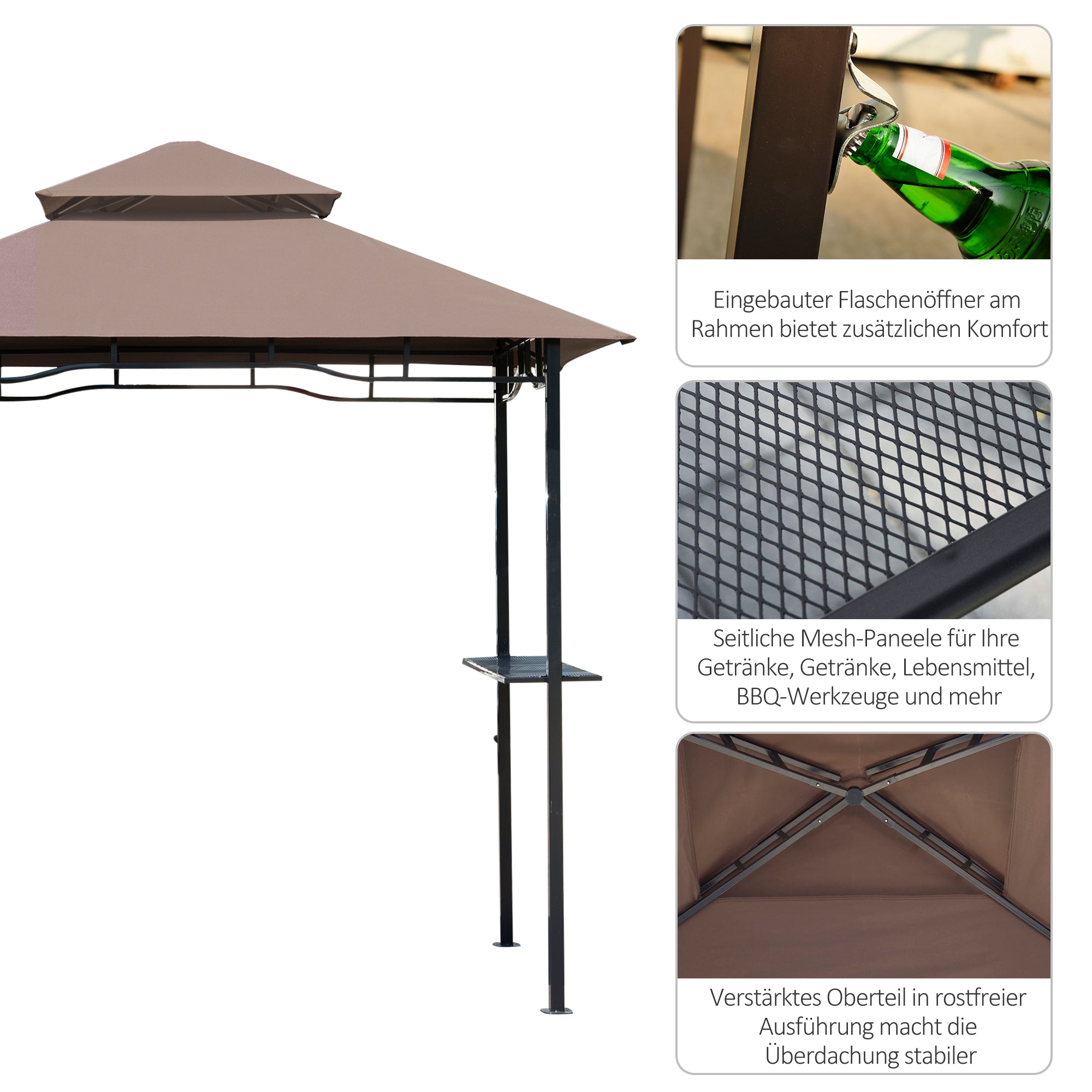 Grill Pavilion Garden Canopy Grill Pavilion Balcony Pavilion with Shelves Fire Retardant Double Roof Coffee Brown 245 x 148 x 252 cm