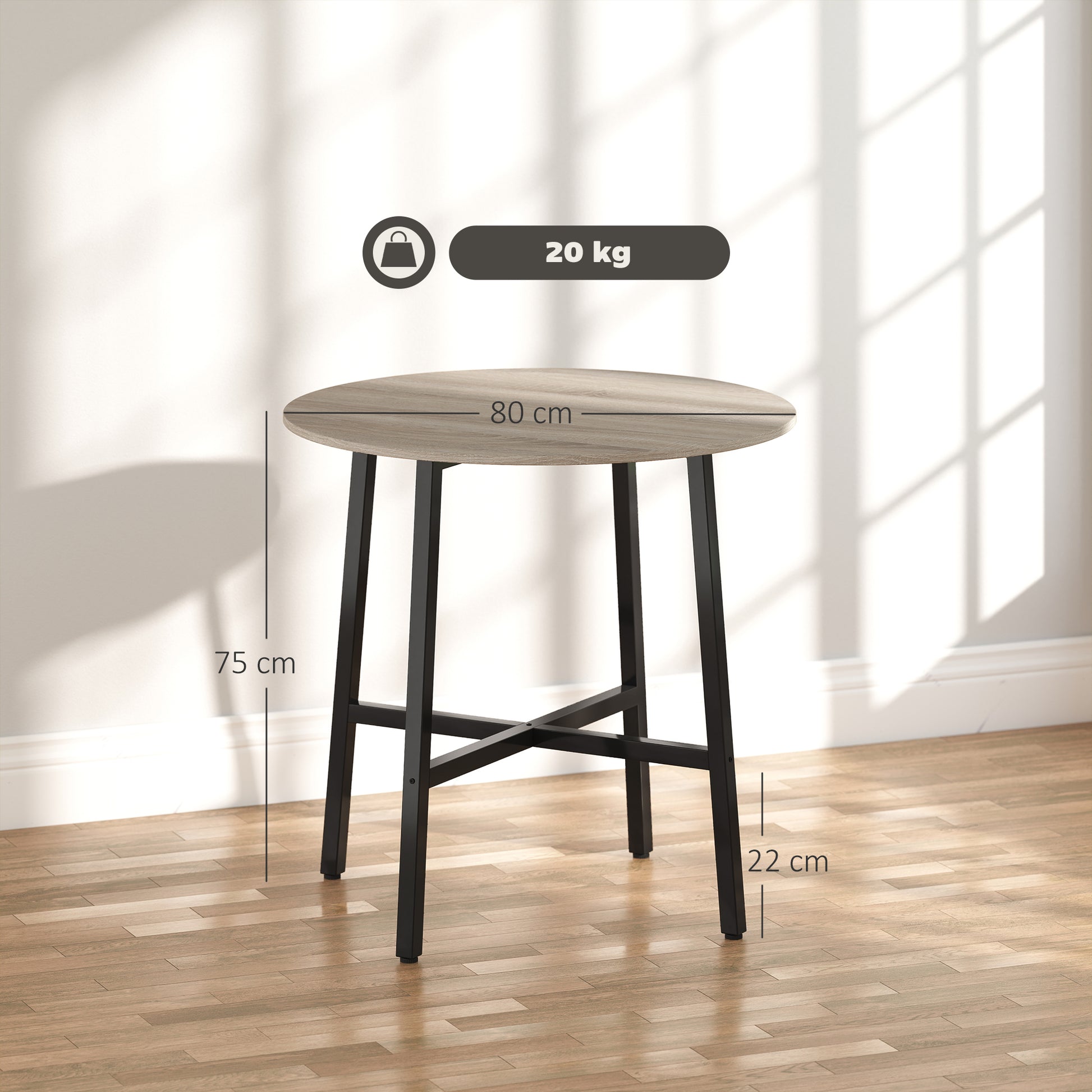 31.5'' Round Dining Table for 2 Person Industrial Style Kitchen Table with Wood Grain Tabletop and Steel Cross Base, Natural Wood