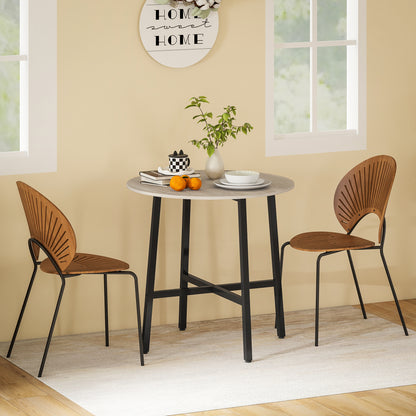 31.5'' Round Dining Table for 2 Person Industrial Style Kitchen Table with Wood Grain Tabletop and Steel Cross Base, Natural Wood