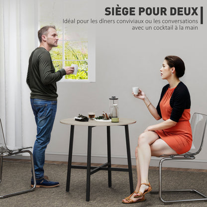 31.5'' Round Dining Table for 2 Person Industrial Style Kitchen Table with Wood Grain Tabletop and Steel Cross Base, Natural Wood