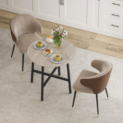 31.5'' Round Dining Table for 2 Person Industrial Style Kitchen Table with Wood Grain Tabletop and Steel Cross Base, Natural Wood