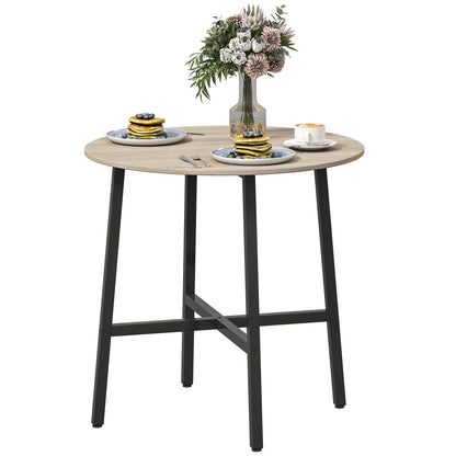 31.5'' Round Dining Table for 2 Person Industrial Style Kitchen Table with Wood Grain Tabletop and Steel Cross Base, Natural Wood