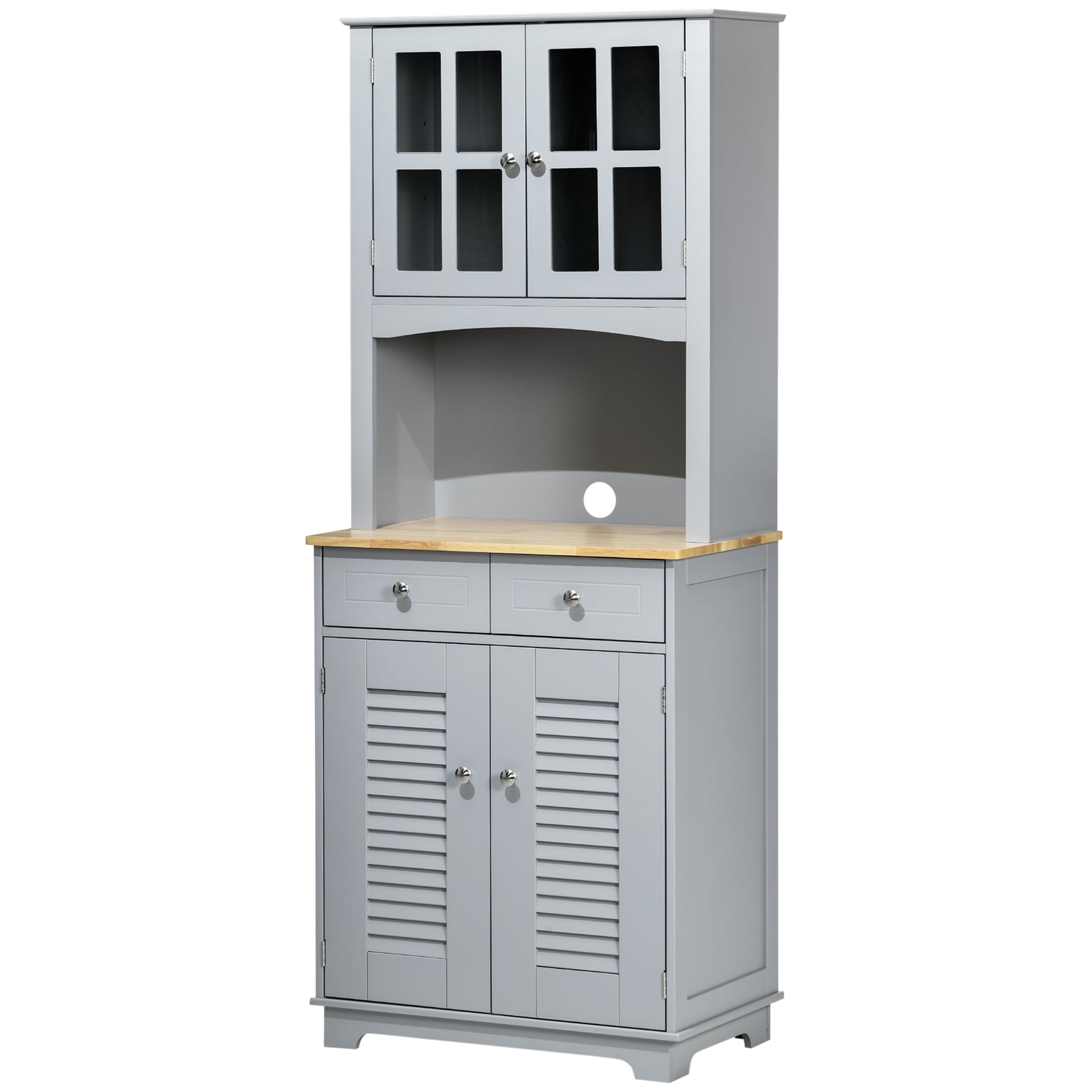Tall Kitchen Credenza, MDF Buffet Cabinet, Classic Style Pantry Cabinet, Gray, 68x39.5x170cm